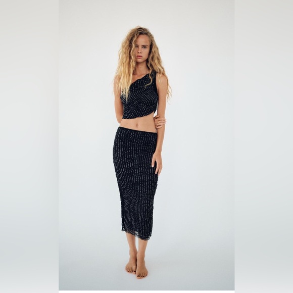 ZARA lace midi skirt with rhinestones size medium - Picture 2 of 10